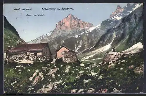 AK Niedersurenen, Schlossberg und Spannort. Gasthaus Zum Alpenrösli