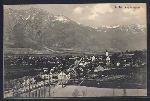 AK Buchs /SG, Totalansicht des Ortes mit Bergen