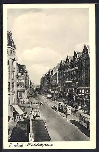 AK Hamburg, Mönckebergstrasse mit Geschäften und Strassenbahn