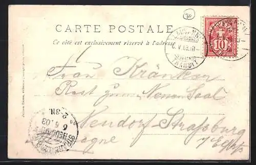 AK Montreux, Ortsansicht mit See, junges Mädchen in Tracht