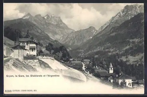 AK Gryon, la Gare, les Diablerets et l`Argentine, Bahnhof