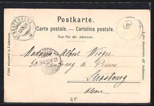 Lithographie Beatenberg, Partie an der Dorfkirche