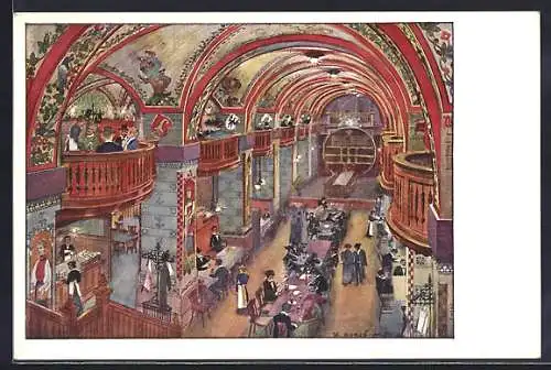 Künstler-AK Bern, Szene im Grossen Kornhauskeller