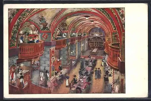 Künstler-AK Bern, Restaurant Grosser Kornhauskeller, Innenansicht