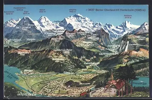 AK Interlaken, Totalansicht mit Alpenpanorama aus der Vogelschau