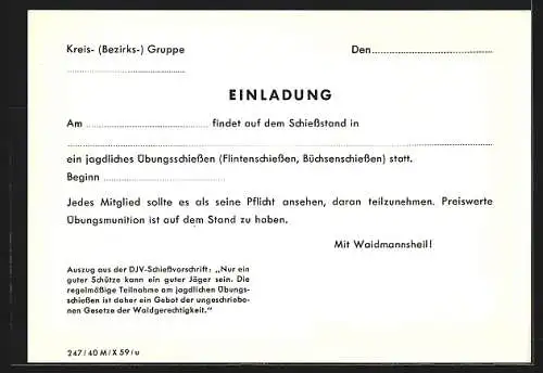 AK Rottweil, Einladung zum Übungsschiessen, Ente, Patrone