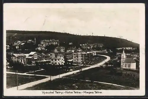 AK Vysoké Tatry /Magas Tátra, Ortsansicht mit kleiner Kirche