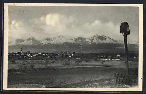 AK Vysoké Tatry, Totalansicht vom Wegkreuz bei Poprád aus