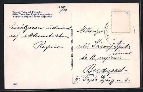 AK Vysoké Tatry, Totalansicht vom Wegkreuz bei Poprád aus