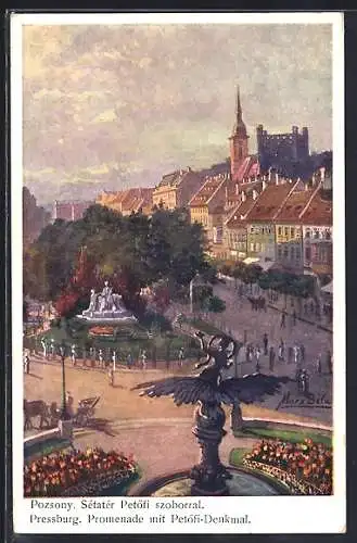 AK Pozsony, Sétatér Petöfi szoborral.