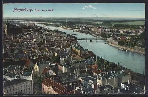AK Magdeburg, Blick vom Dom über die Stadt auf die Elbe