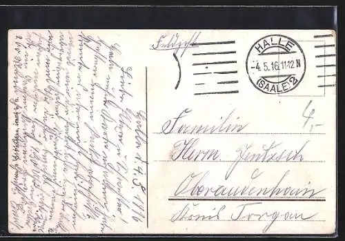 AK Halle a. S., Justizgebäude mit Strassenpartie