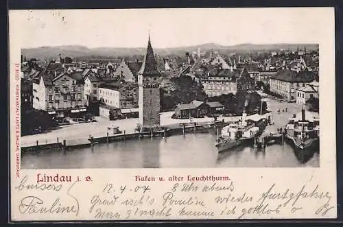 AK Lindau i. B., Hafen und alter Leuchtturm
