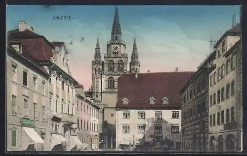 AK Ansbach / Bayern, Kirche mit Hof-Apotheke