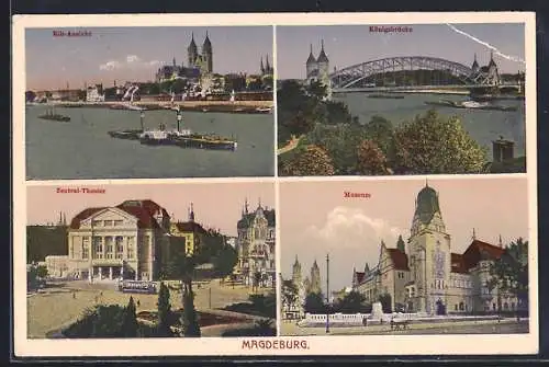 AK Magdeburg, Zentral-Theater, Museum, Elb-Ansicht