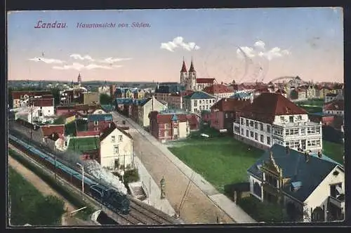 AK Landau / Pfalz, Hauptansicht vom Süden, Eisenbahn