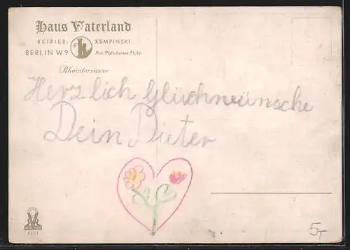 AK Berlin-Tiergarten, Haus Vaterland, Potsdamer Platz, Betrieb: Kampinski, Rheinterrasse