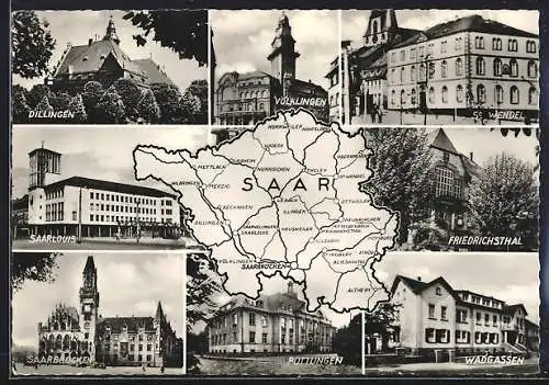 AK Saarlouis, Karte Saargebiet, Rathaus, Rathäuser an der Saar