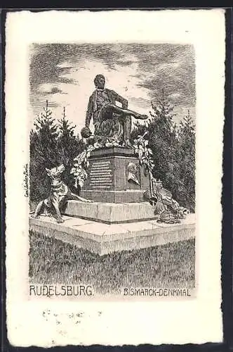 Künstler-AK Rudelsburg, Das Bismarck-Denkmal