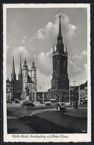 AK Halle /Saale, Marktplatz mit Roter Turm u. Strasse