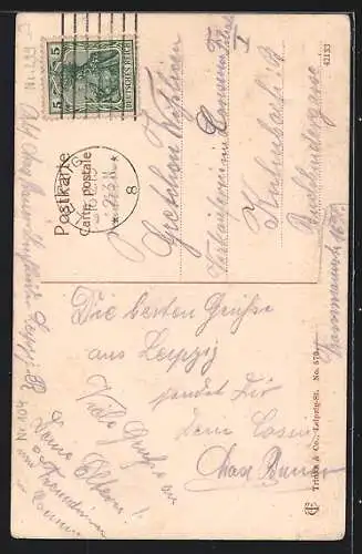 AK Leipzig, Augustusplatz, Neues Theater und Mendelbrunnen