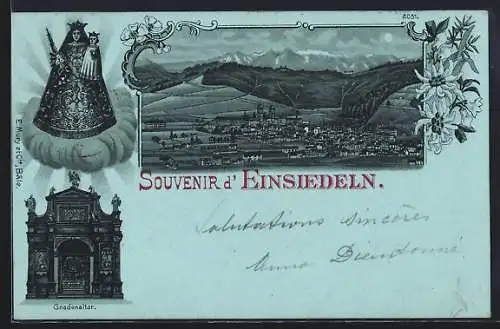 Mondschein-Lithographie Einsiedeln, Gnadenaltar und Gnadenbild, Totalansicht