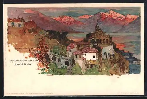 Künstler-AK Manuel Wielandt: Locarno, Madonna del Sasso, Ansicht aus der Vogelschau