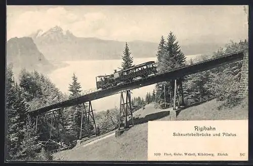 AK Rigibahn auf der Schnurtobelbrücke, Blick auf den Pilatus