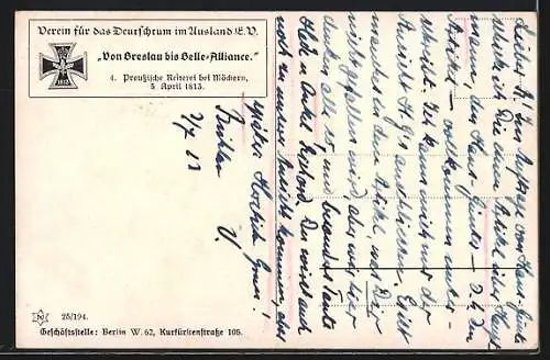 Künstler-AK Möckern, Preussische Reiterei bei Möckern 1813, Reichseinigungskriege