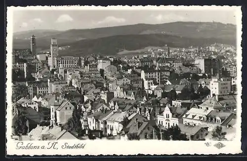 AK Gablonz / Jablonec Nad Nisou, Panorama mit Gebirge im Hintergrund