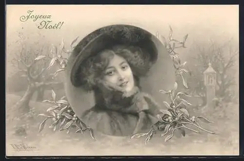 Künstler-AK Wichera, M. Munk Nr. 390: Dame im Pelzmantel