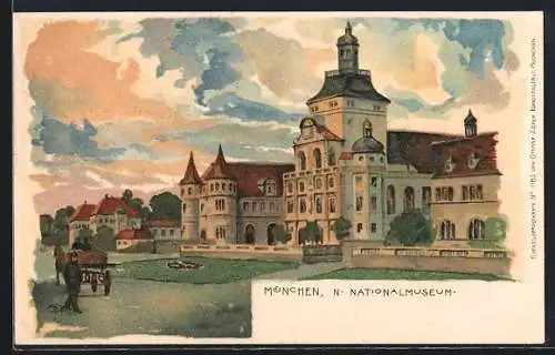 Künstler-AK Gottfried Graf: München, Nationalmuseum mit Grünanlage