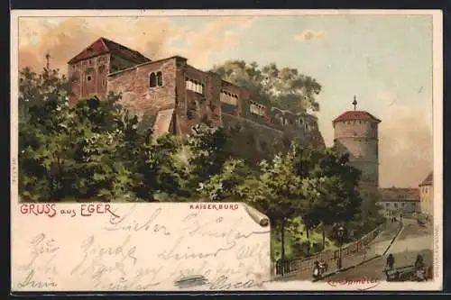 Künstler-Lithographie Erwin Spindler: Eger, Ansicht der Kaiserburg