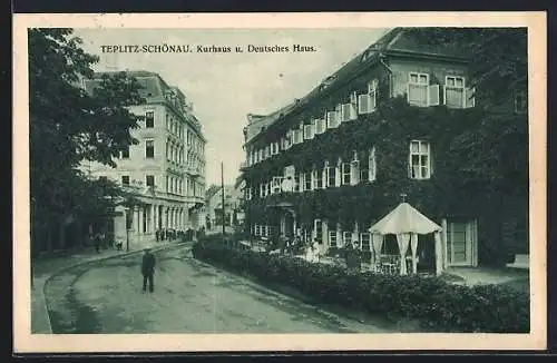 AK Teplitz Schönau / Teplice, Deutsches Haus mit Kaiserbad