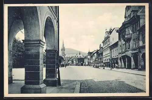 AK Hohenelbe, Hauptstrasse mit Blick auf den Heidelberg