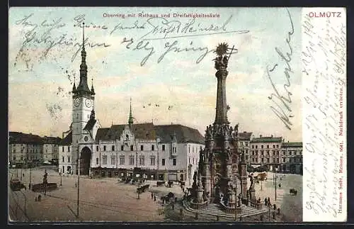 AK Olmütz, Oberring mit Rathaus und Dreifaltigkeitssäule
