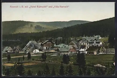 AK Neuwelt i. B., Hotel Rübezahl und Villa Harrach