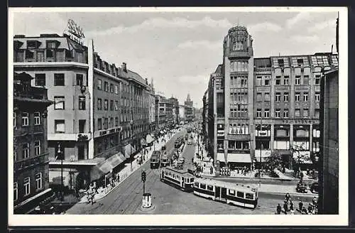 AK Prag, Graben mit Strassenbahn