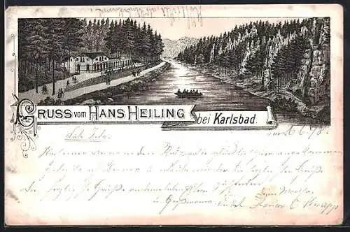 Lithographie Karlsbad, Hans Heiling, Blick den Fluss hinab