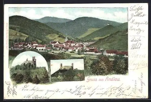 AK Andlau, Gesamtansicht mit Burgen