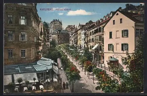 AK Karlsbad, Parkstrasse mit Café