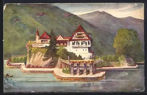 AK Vitznau, Schlössli Hohenfels vom Wasser aus