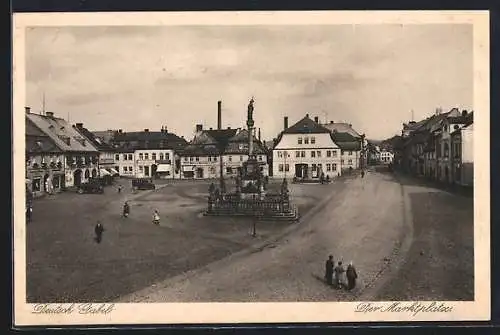 AK Deutsch Gabel / Jablone v Podjestedi, Marktplatz mit Passanten