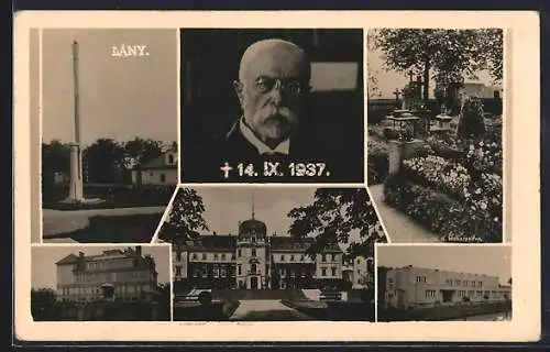 AK Lány, Masaryk, Schloss, Friedhof, Denkmal