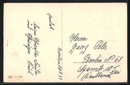 Künstler-AK Arthur Thiele: Sänger im Frack auf der Treppe, Geburtstagsgruss