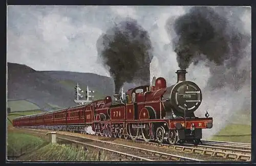 Künstler-AK Chinley, Cheshire, Englische Eisenbahn-Lokomotiven No. 774 & 1007 der M. R.