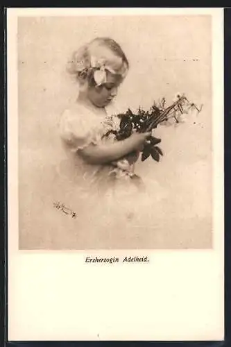 AK Erzherzogin Adelheid von Österreich mit einem Blumenstrauss im Kindesalter