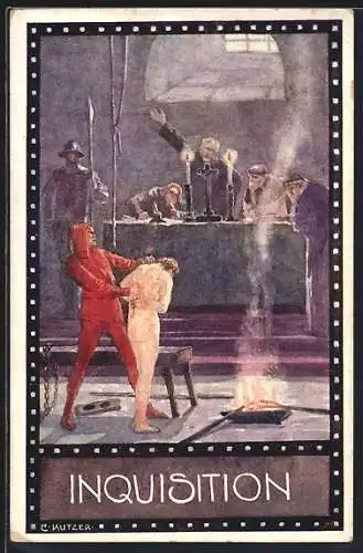 Künstler-AK Ernst Kutzer: Im Zeichen der Religion, Inquisition, Peinliches Verhör