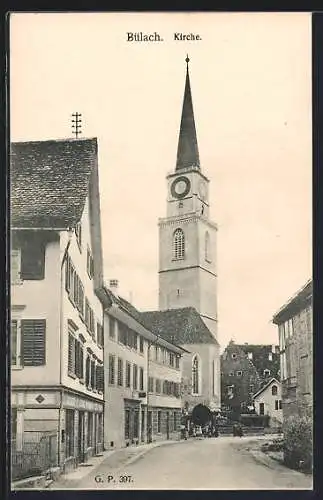 AK Bülach, Ortspartie mit Blick zur Kirche