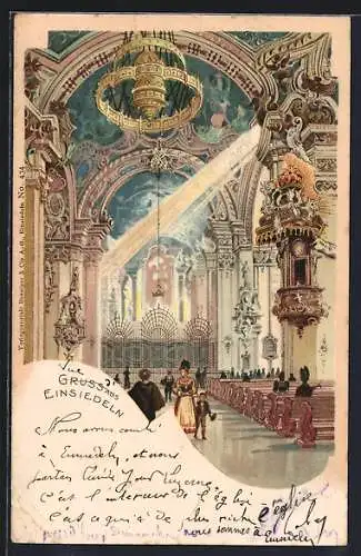 Lithographie Einsiedeln, Innenansicht der Kirche